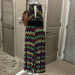 Bright geometric print halter jumpsuit size S/M